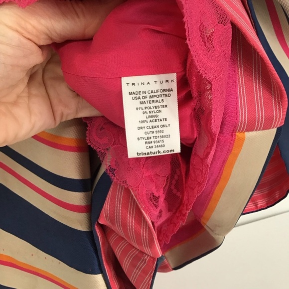 Trina Turk Nicci Stripe Twill Fit & Flare Dress Blue Pink  Career Size 6 - Picture 9 of 9